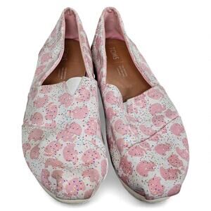 TOM'S Classic Pink Canvas Elephant Sprinkles Slip On Flats 9.5w